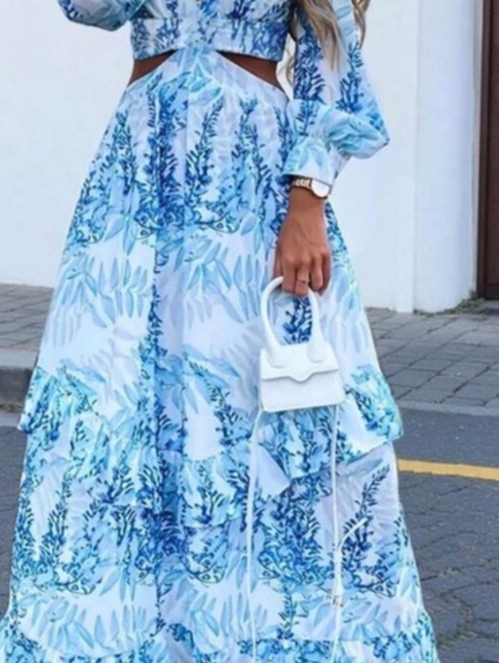 XL Blue Floral Maxi Dress with Sexy Cutouts